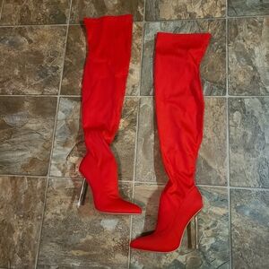 Red Hot Thigh High Stiletto Boots